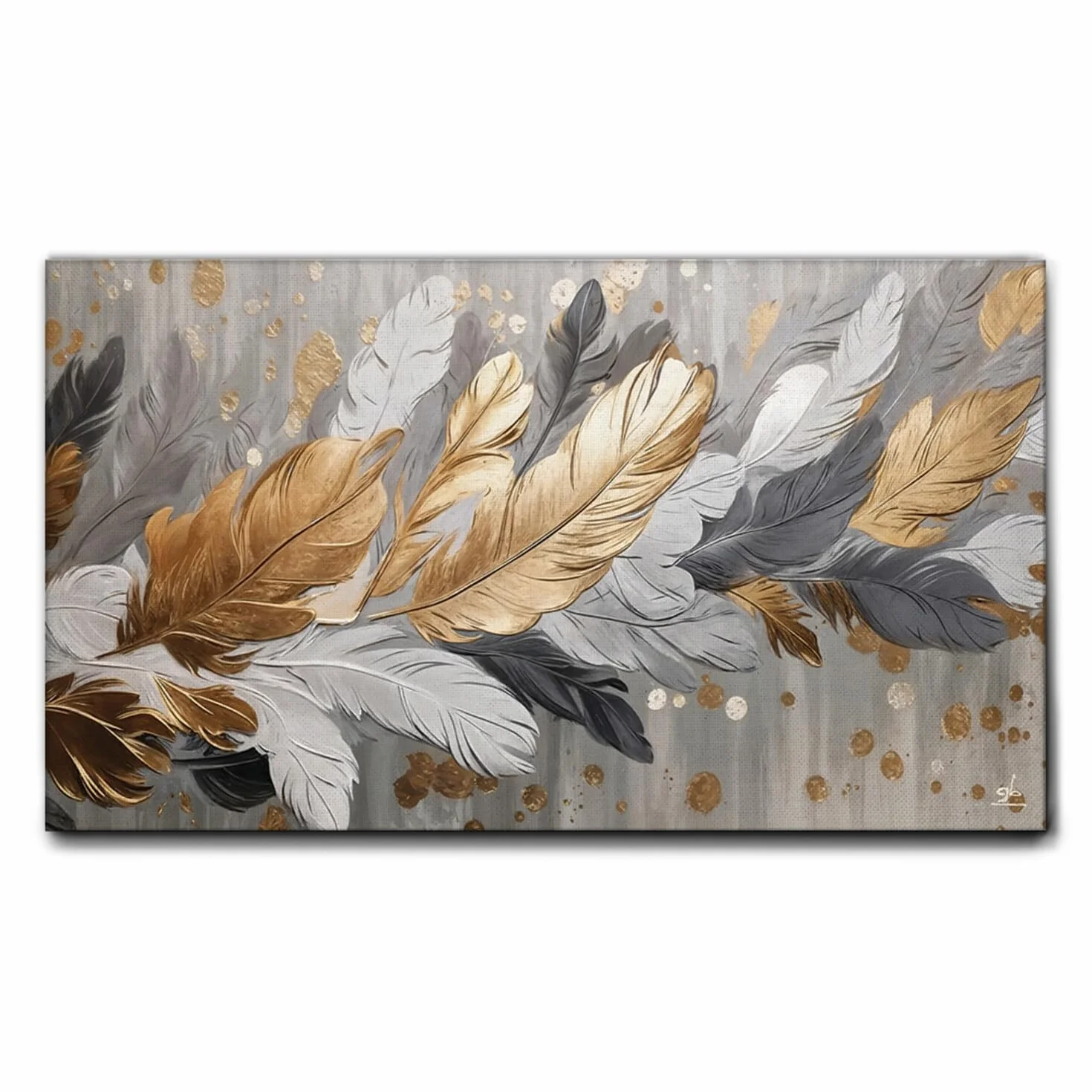 Giallobus - Quadro - 39 - Penne dorate - Tela Canvas Telaio Standard - 100x60 - Pronto da appendere - Quadri moderni per la casa