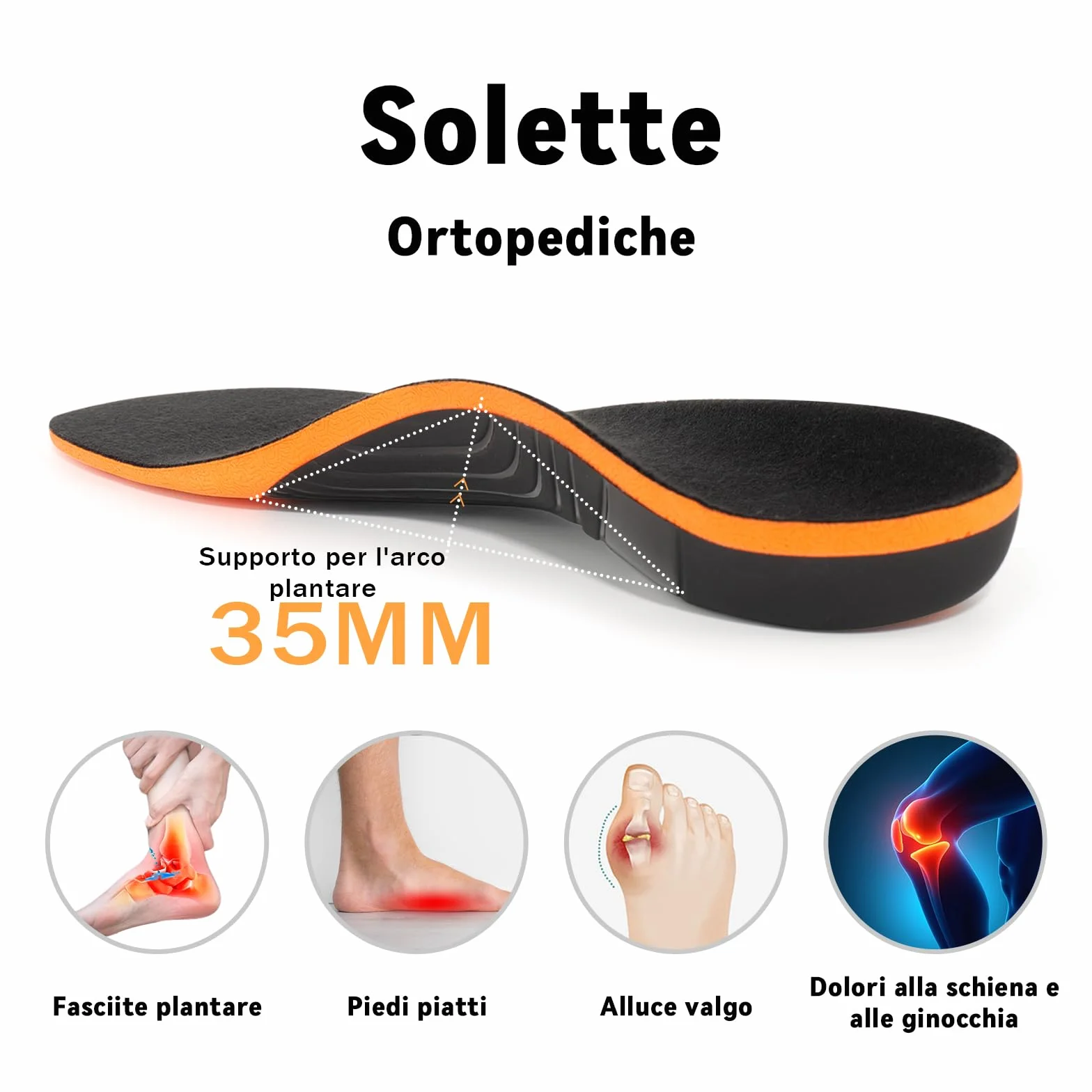 Solette Ortopediche,Plantari per Fascite Plantare,Adatto per Piedi Piatti Supporto per Arco Plantare Solette Ortopedico Scarpe 36-47 EU