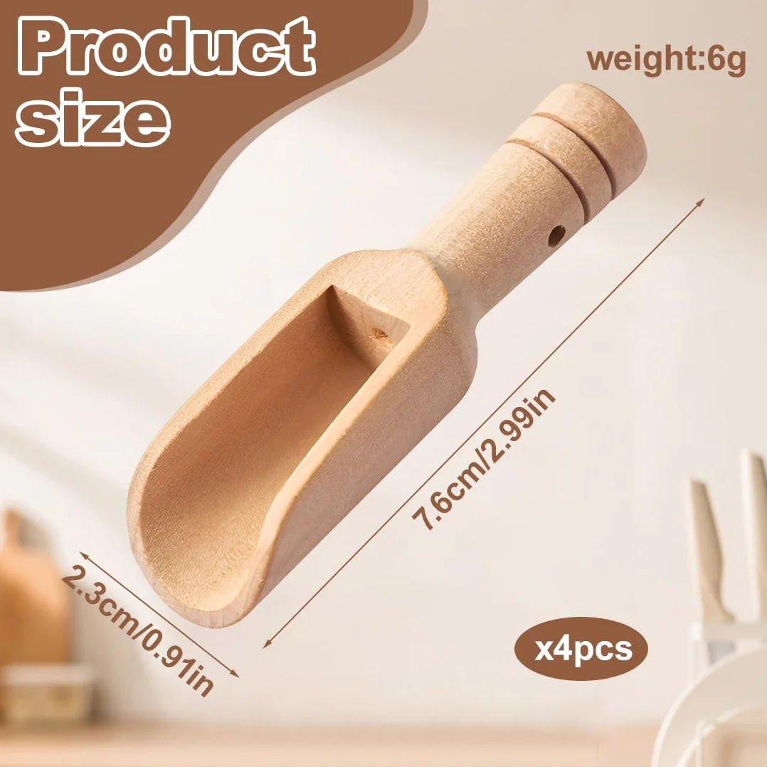 4 Pezzi Mini Cucchiai in Legno, Riutilizzabili per Sale, Spezie e Altro, Cucchiaio per Sali da Bagno, Zucchero, Vasetti, Piccolo Cucchiaio per Barattoli