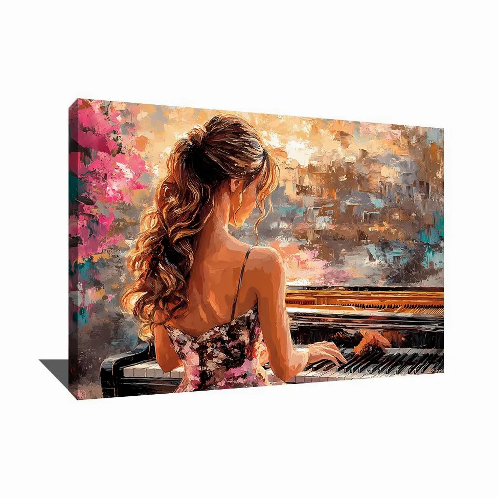 Lavagna da donna con cornice, stampa su tela, musica - decorazione da parete per ufficio - Quadro su tela Musica - idea regalo per musicista - decorazione da parete soggiorno moderno, 120 x 80 cm