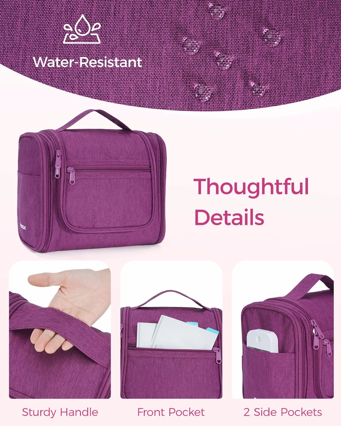 WANDF Borsa da toilette appesa da viaggio per cosmetici Organizzatore per bagno doccia Resistente all'acqua