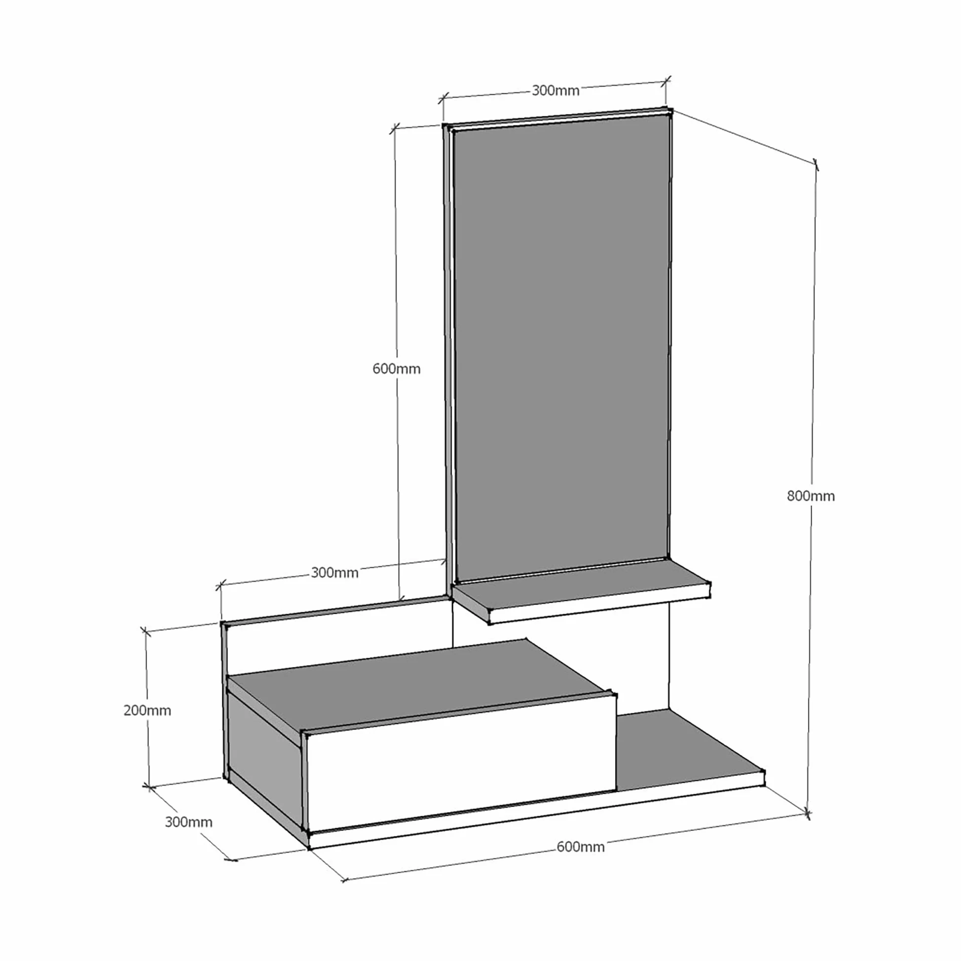 [en.casa] Mensola da Parete con Cassetto e Specchio (A x L x P) 80 x 60 x 30 cm Mobile da Ingresso - Bianco
