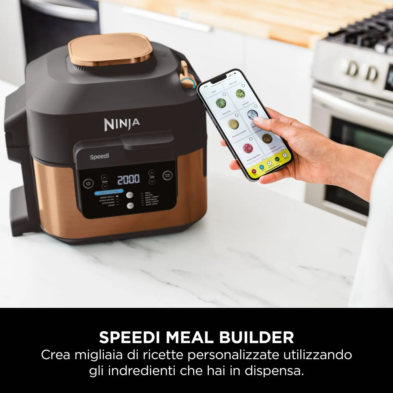 Ninja Speedi Pentola Elettrica Rapida 10 in 1, Friggitrice ad Aria 5,7 l, Nero/Rame ON400EUCP