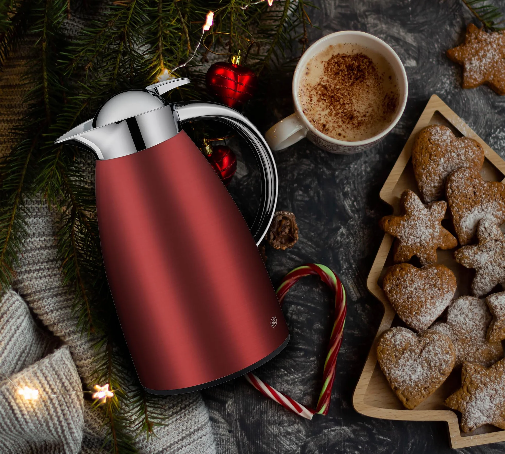 alfi SIGNO - Caraffa termica in acciaio INOX con inserto igienico in vetro temperato, chiusura a vite con comodo pulsante, impugnatura ergonomica, con una sola mano, ideale come caffettiera da caffè,