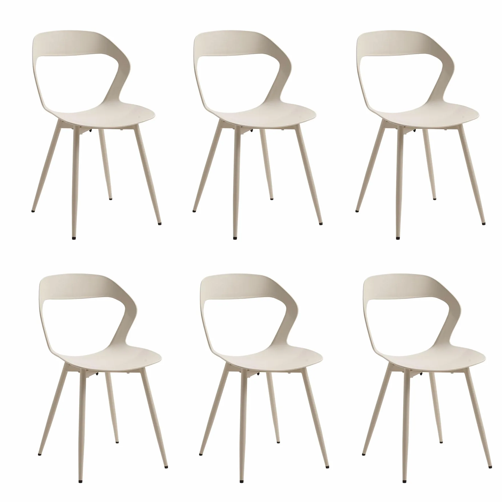 Set di 6 Sedie da Pranzo; Sedie da Cucina con Design a Schienale Cavo; Sedile in Polipropilene e Robuste Gambe in Metallo (Marrone)