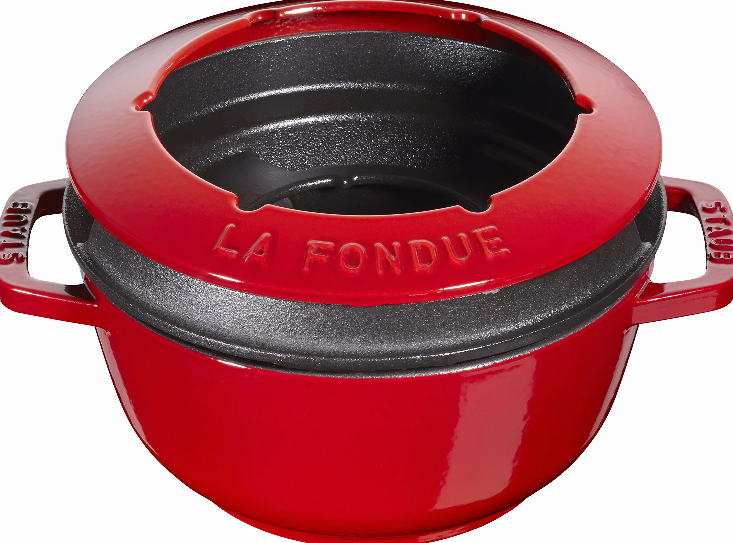 STAUB Set Fonduta con 6 Forchette, Adatto per Fonduta di Formaggio, Cioccolato e Carne, Ciliegia, 18 cm
