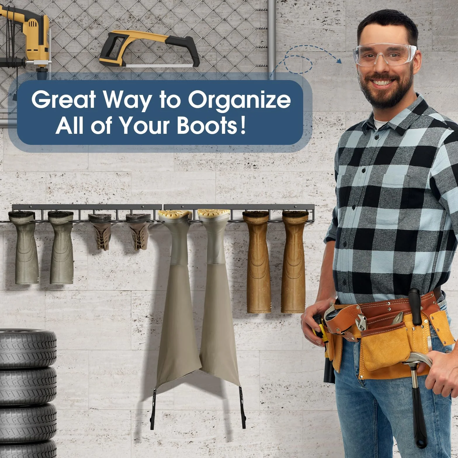 zacurter Welly Boot Rack – Supporto da parete per 4 paia – Rack di stoccaggio in metallo per esterni e interni – Scarpiera per ingresso e garage