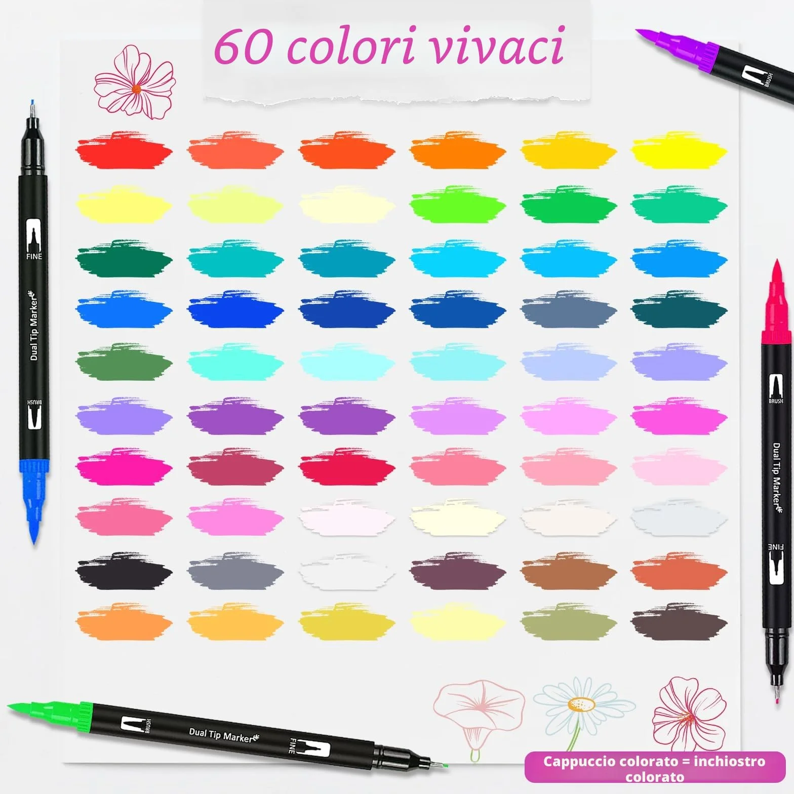 VAKKI Brush Pen Lettering 60 Colori Pennarelli Doppia Punta Fine e Grossa Acquerellabili per Calligrafia