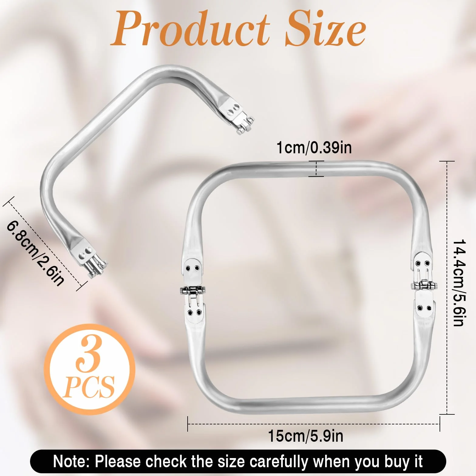 Chiusura per borsa 15cm 3 Pezzi, Manico Interno a Forma di U, Clic Clac Telaio in Alluminio per Borse Fai da Te Argento