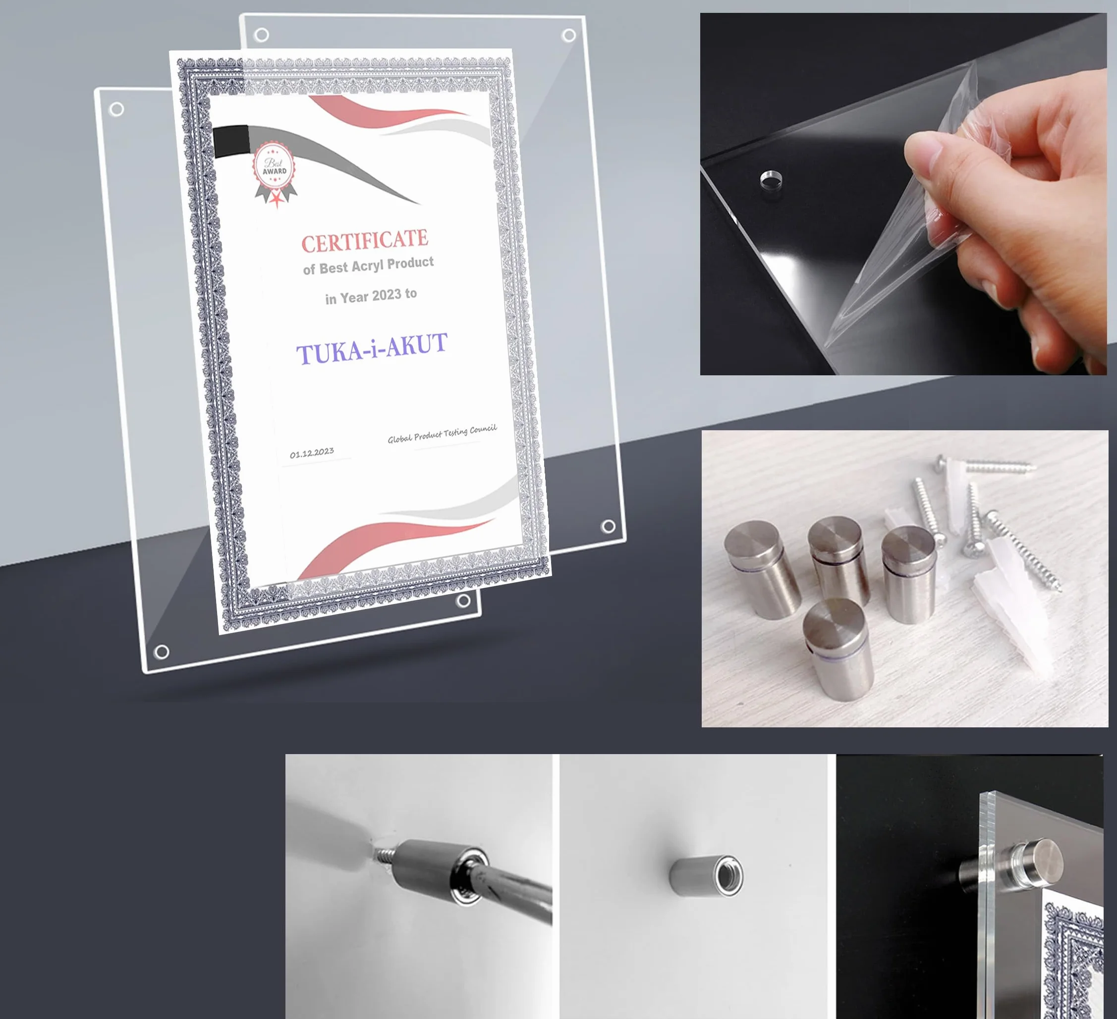 TUKA-i-AKUT 2X Acrilico Cornice Display da Parete per A2 Formato, Trasparente Targa da Ufficio Doppio Pannello, Cornice a Parete per Documenti Foto Certificati Volantini Poster, TKD9402-A2-2X