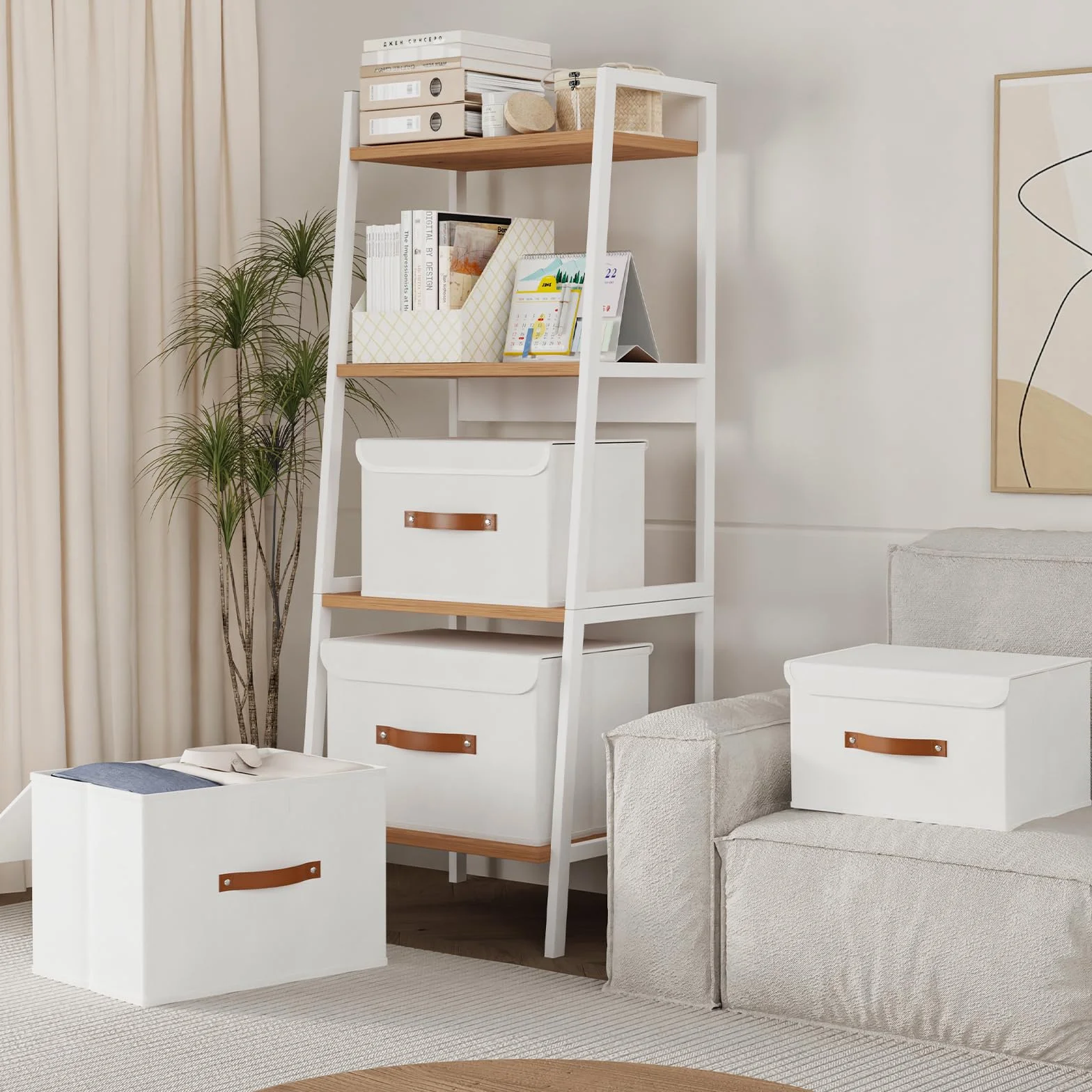 Yawinhe 3 Pezzi Scatole con Coperchio, Cestello Porta Abiti Pieghevole, 33x23x20cm, Bianco