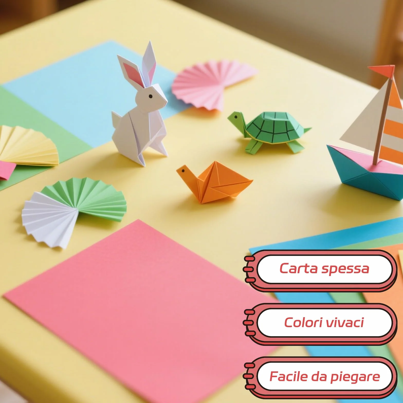 Origami Carta 300 Fogli Colorati 20 Colori A4 21x29,7 cm 20x20 cm 12x12 cm 3 Dimensioni Set