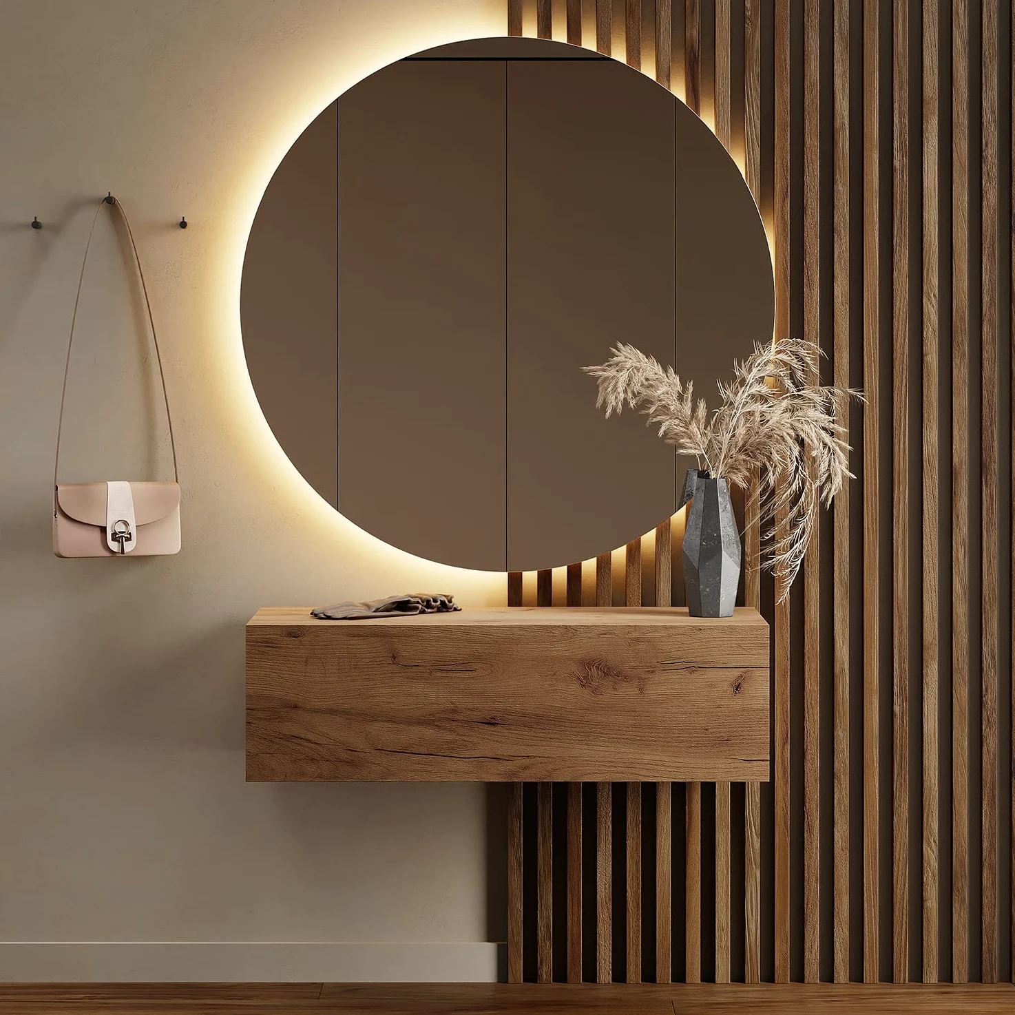 Planetmöbel - Mobiletto contenitore compatto per corridoio/ingresso, 1 x 100 cm, con sportello, installazione a parete o pavimento, 37,8 x 100 x 32,5 cm (P x L x A), rovere oro