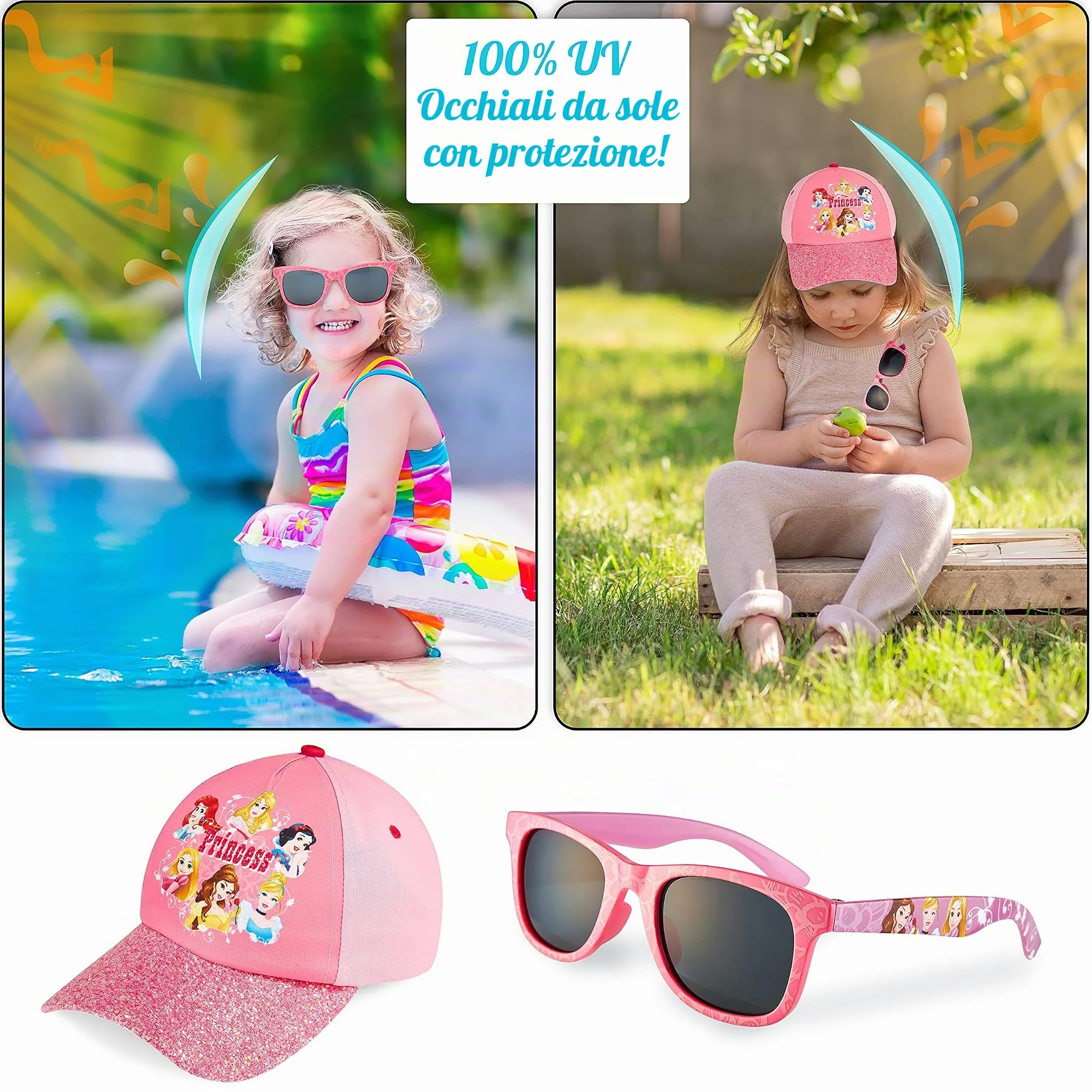 Disney Cappellino Bambina Visiera Estivo Occhiali da Sole Rosa Protezione UV