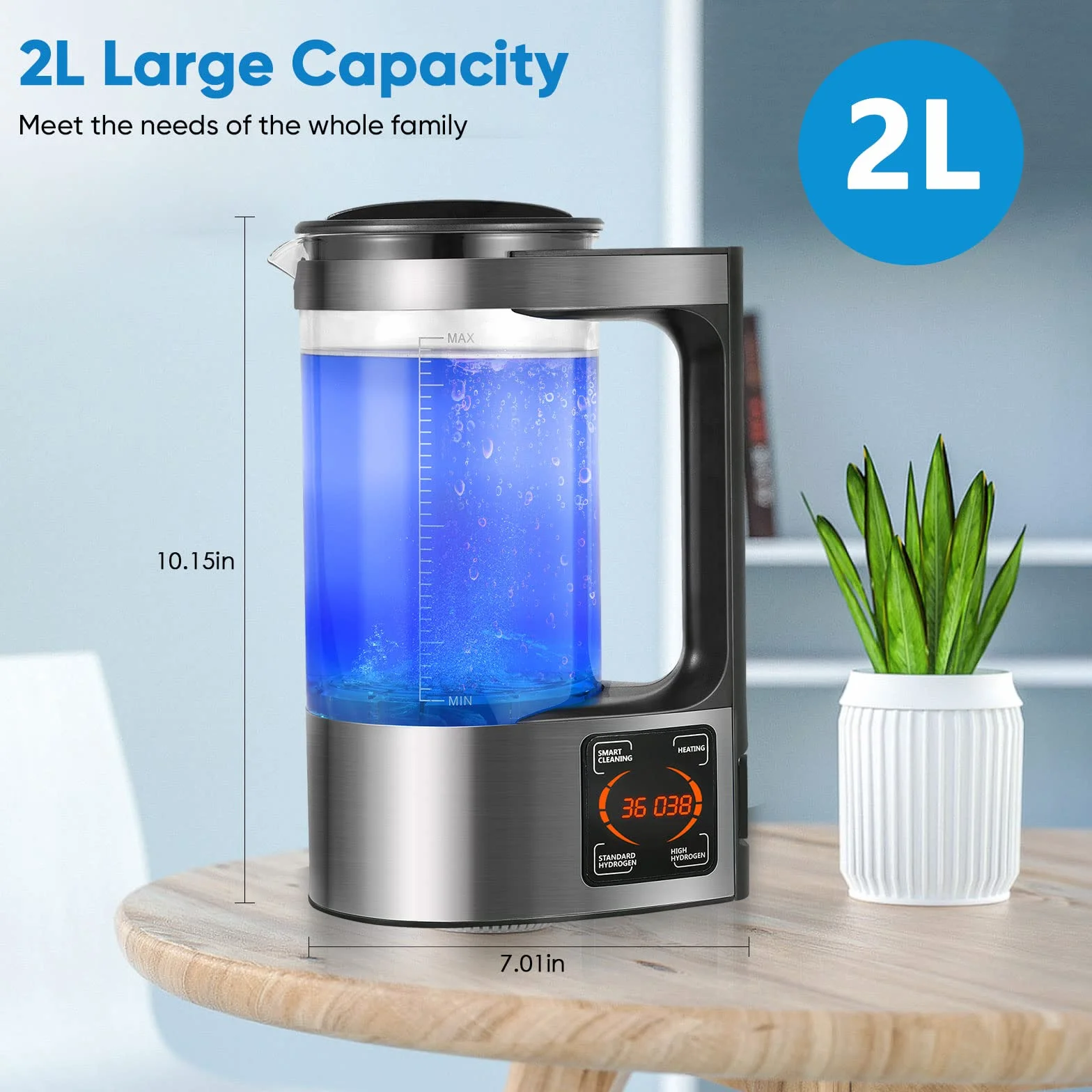 Generatore di Acqua Idrogenata, Aomdom 2L Macchina per Acqua Alcalina Ionizzata ad alta Capacità Generatore di Acqua Ionizzata con Funzione Termostato e Touch Screen a LED per uso Case e Aziende