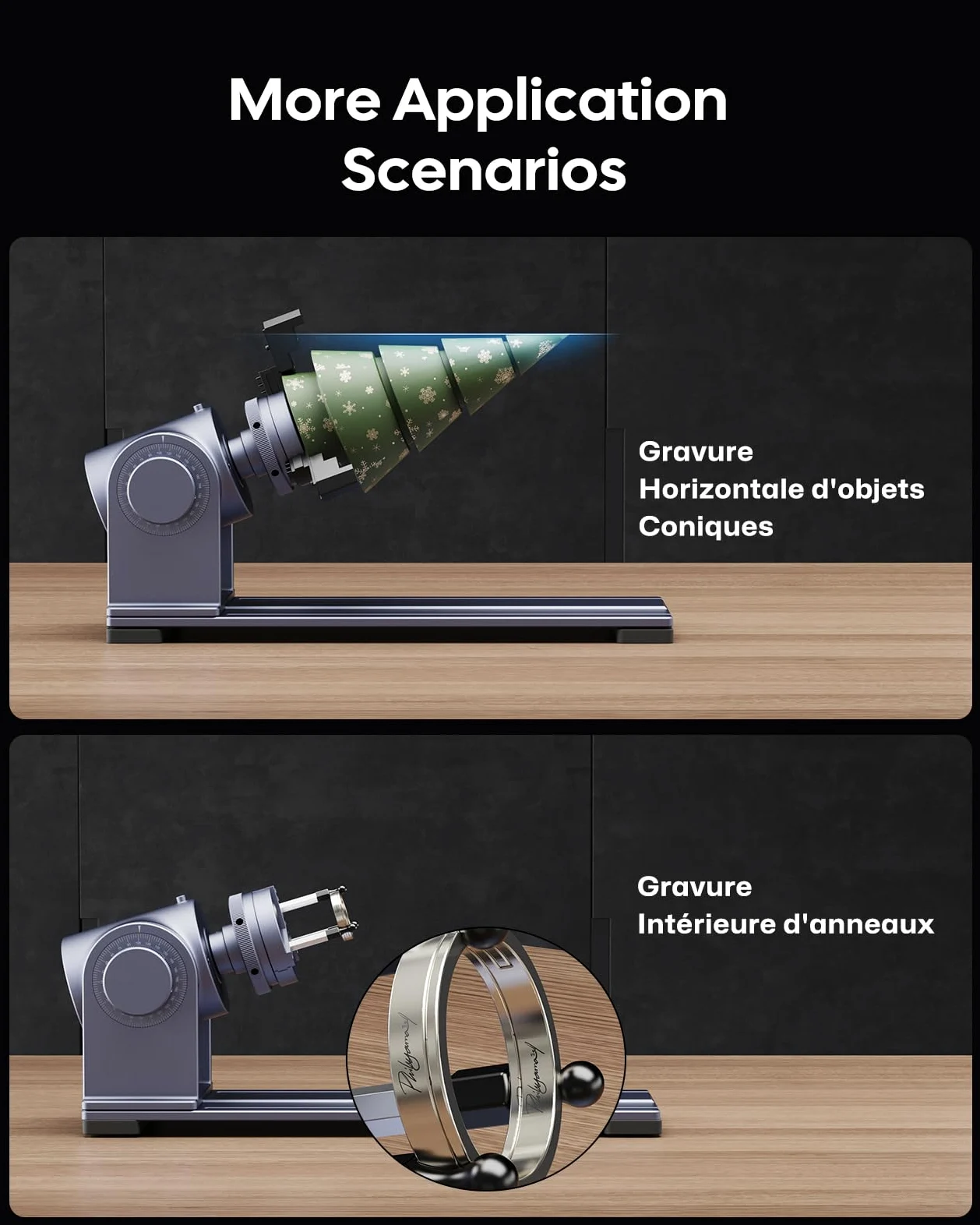 LaserPecker Estensione rotativa per LP4, LX1/LX1 Max - Mandrino rotante per incisione di coni, cilindri, sfere, bicchieri da vino, anelli, ecc
