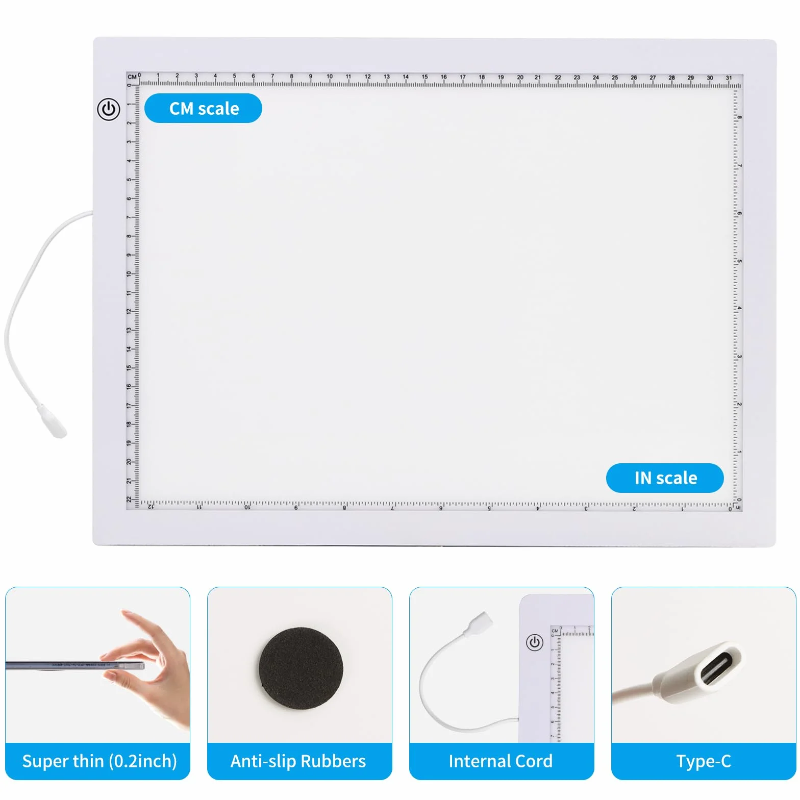 TOHETO A4 Lavagna Luminosa per Disegnare con Supporto Pieghevole, 8000 Lux LED Tracing Light Pad Bianco
