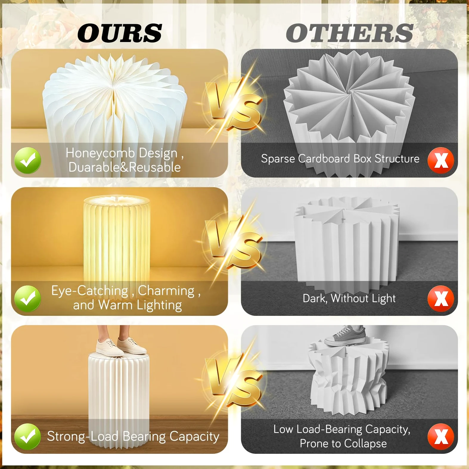 3 supporti cilindrici con luce per feste con piedistallo rotondo leggero supporto cilindrico piedistallo pieghevole in cartone colonne cilindriche tavoli per baby shower compleanno matrimonio