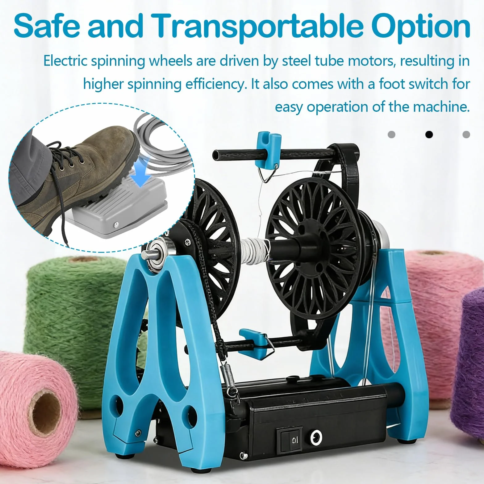 Filatoio Elettrico, Mini Filatoio per Lana per Uso Domestico con Pedale Controllo di velocità Continuo Macchina per Avvolgimento Filati A 1800 Giri/Min per Cotone E Seta