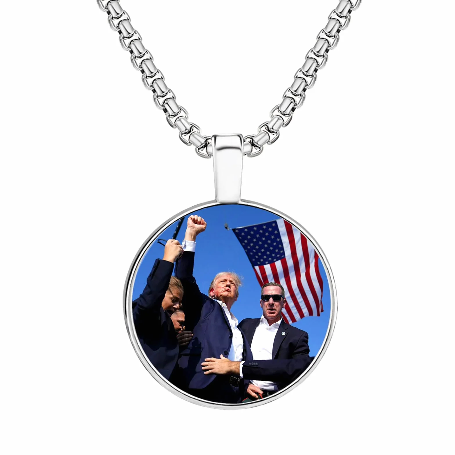 Donald Trump Trump Rally Shooting Collana Make America Great Again 2024 Pendente Rotondo Catena Uomo Donna Bambini