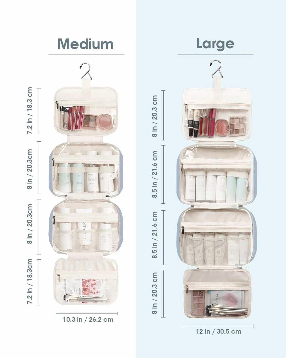 Narwey Beauty Case da Grande Viaggio, Beauty Case da Appendere per Donna Uomo,Borsa da Toilette da Travel Kit Viaggio, Grande Trousse Pochette Trucchi Donna per Viaggio (Blu Grigio (Grande))