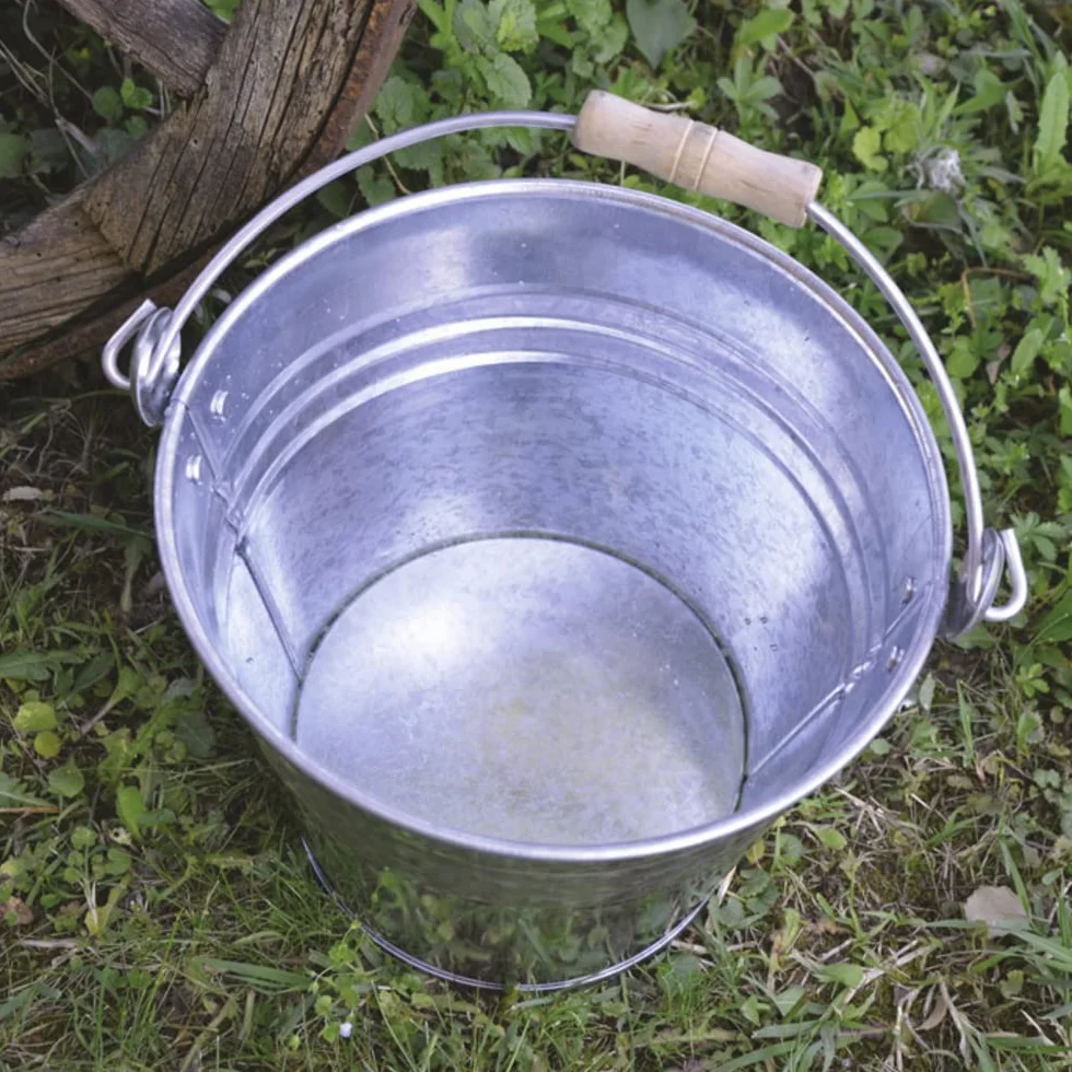 VERDELOOK | Secchio in Zinco Rinforzato con Impugnatura in Legno, Capienza 8 lt, Secchio Contenitore Multiuso con Manico,