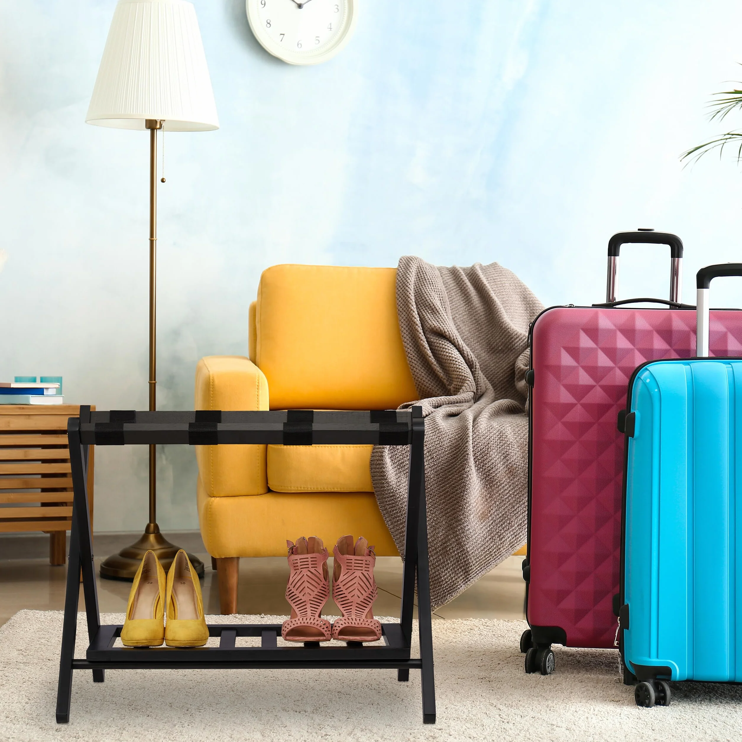Relaxdays Portavaligie da Camera Pieghevole Set da 2 Legno 54 x 66 x 45 cm Nero