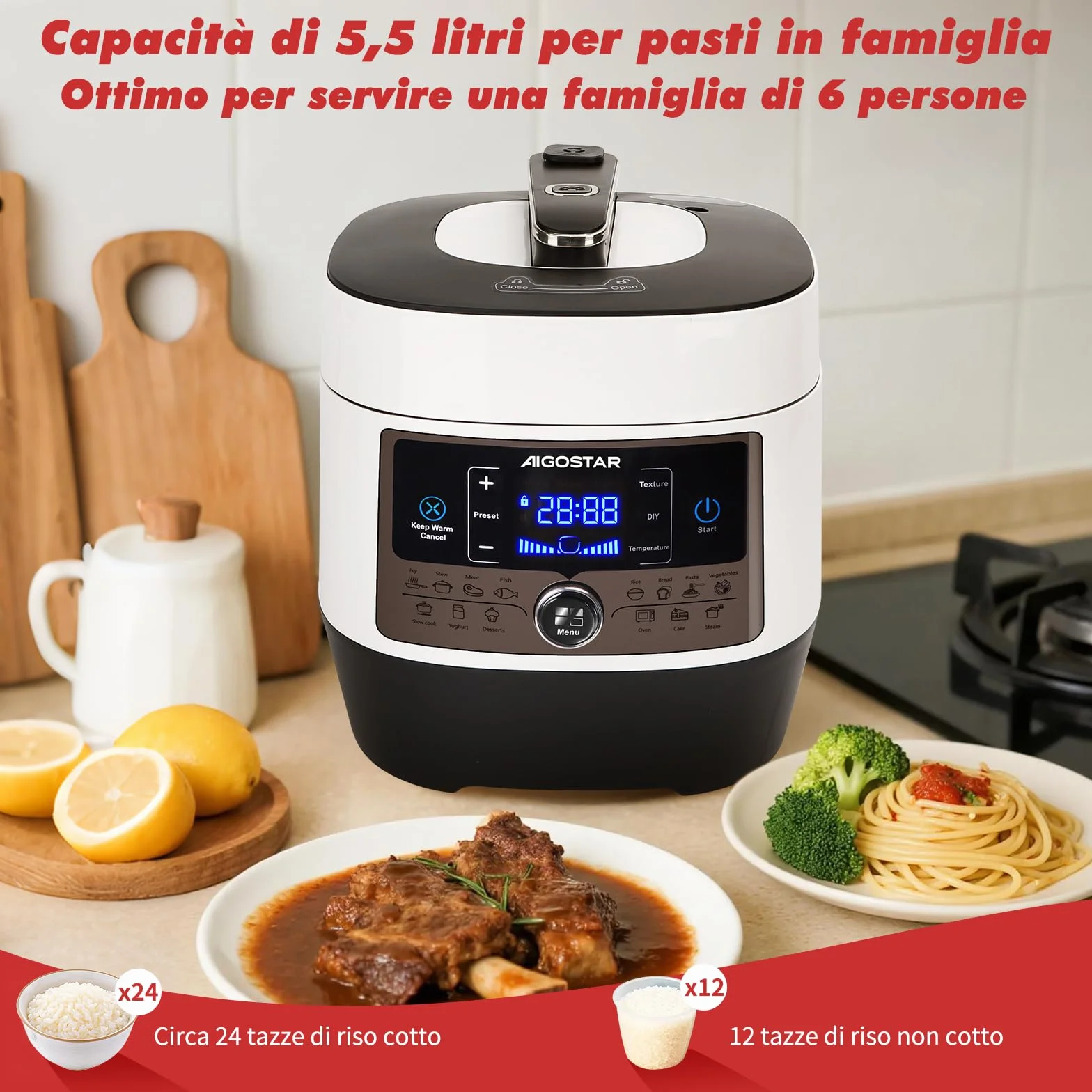 Aigostar Panda Pentola a Pressione Multifunzione 5,5 litri 1000 W 14 Funzioni