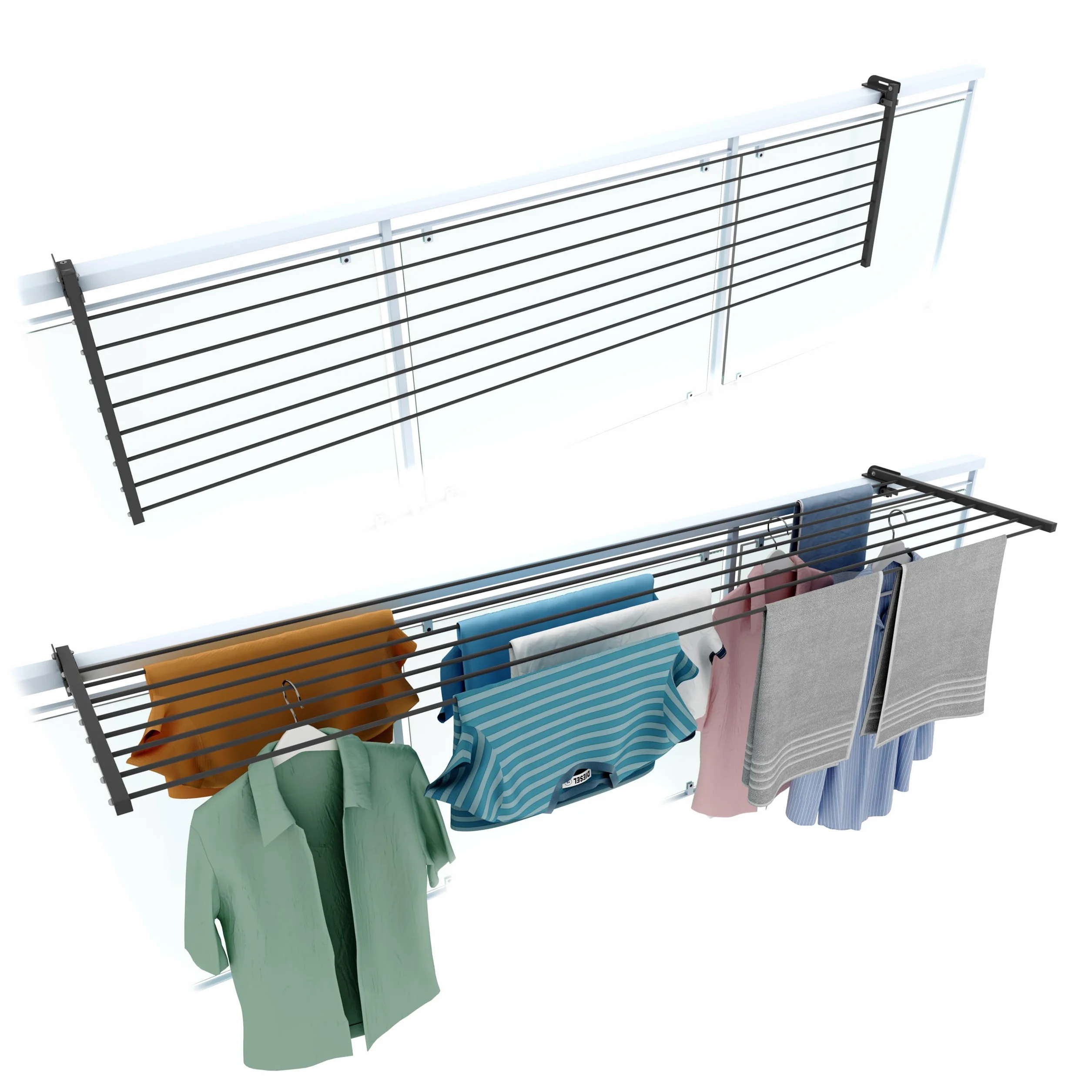 foxydry Stendino da Balcone Ribaltabile Stendibiancheria da Ringhiera Acciaio inox alluminio Duo 202 cm Antracite