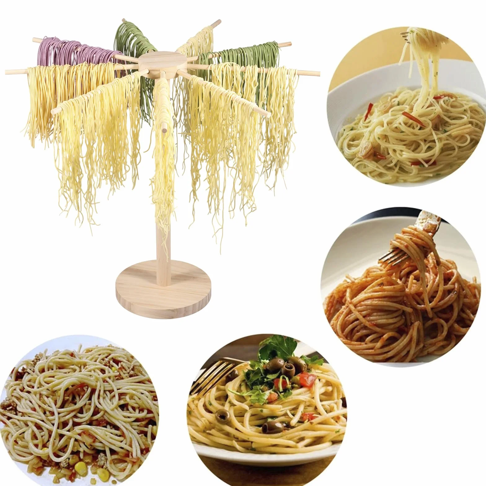 Stendipasta in legno, 46 cm x 40 cm, per pasta fino a 4,5 kg, asciugacapelli con 9 bracci rimovibili, riutilizzabili, per spaghetti (A)
