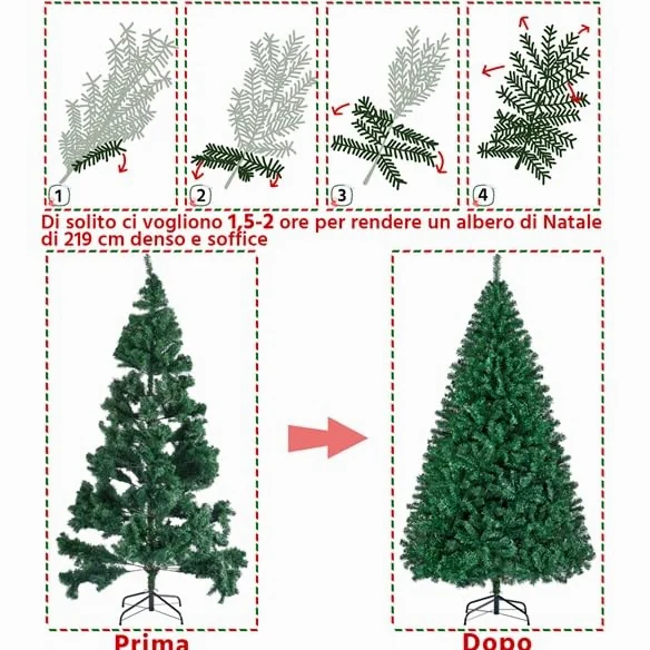 Yaheetech Albero di Natale 219 cm Artificiale Automatico Folto Realistico 1446 Rami Incernierati Supporto in Metallo Pieghevole Decorazioni per Casa Negozio