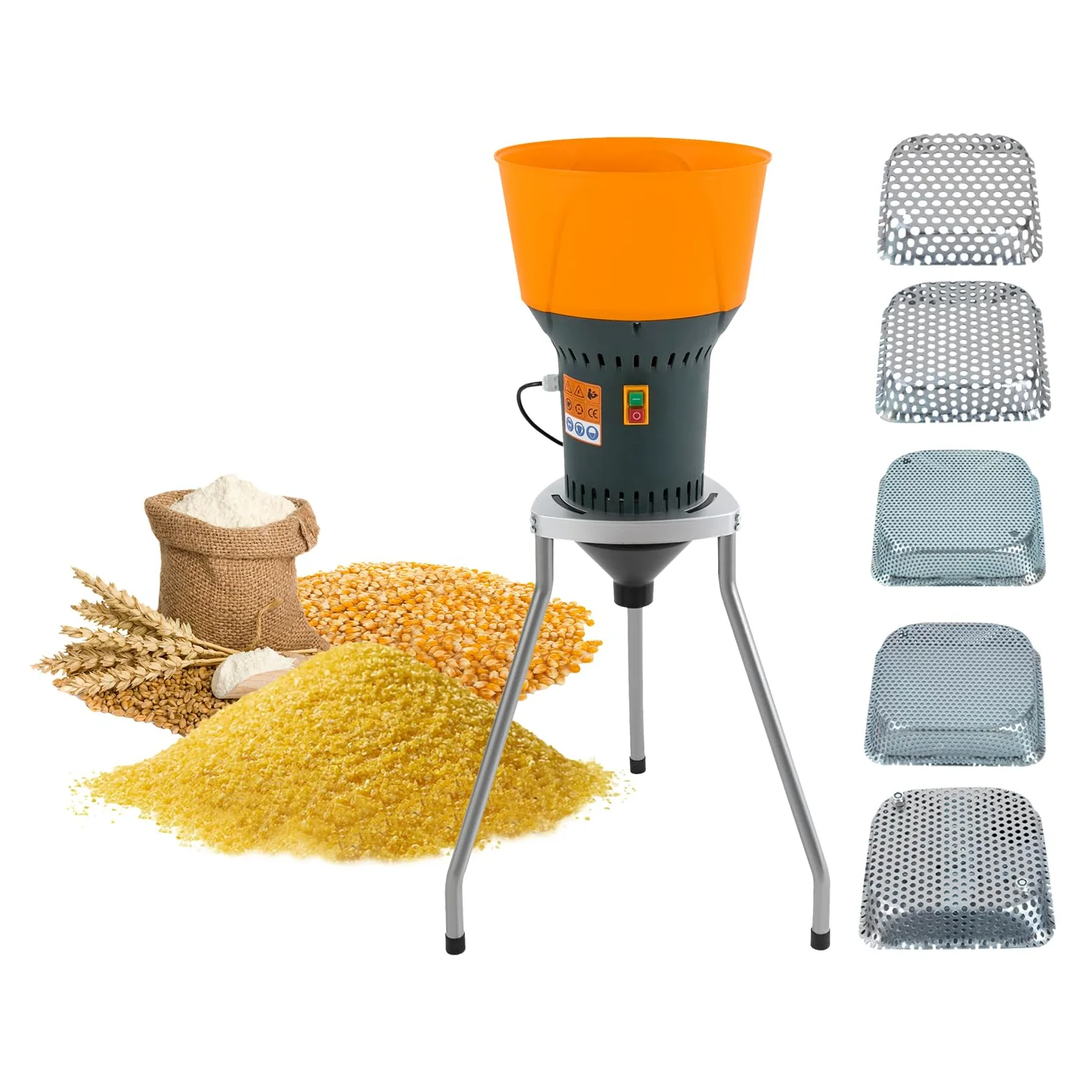 Macinino elettrico per cereali con 5 setacci, 50 l, macinino elettrico per grano secco, mais, riso e spezie, 1300 W, 220 V