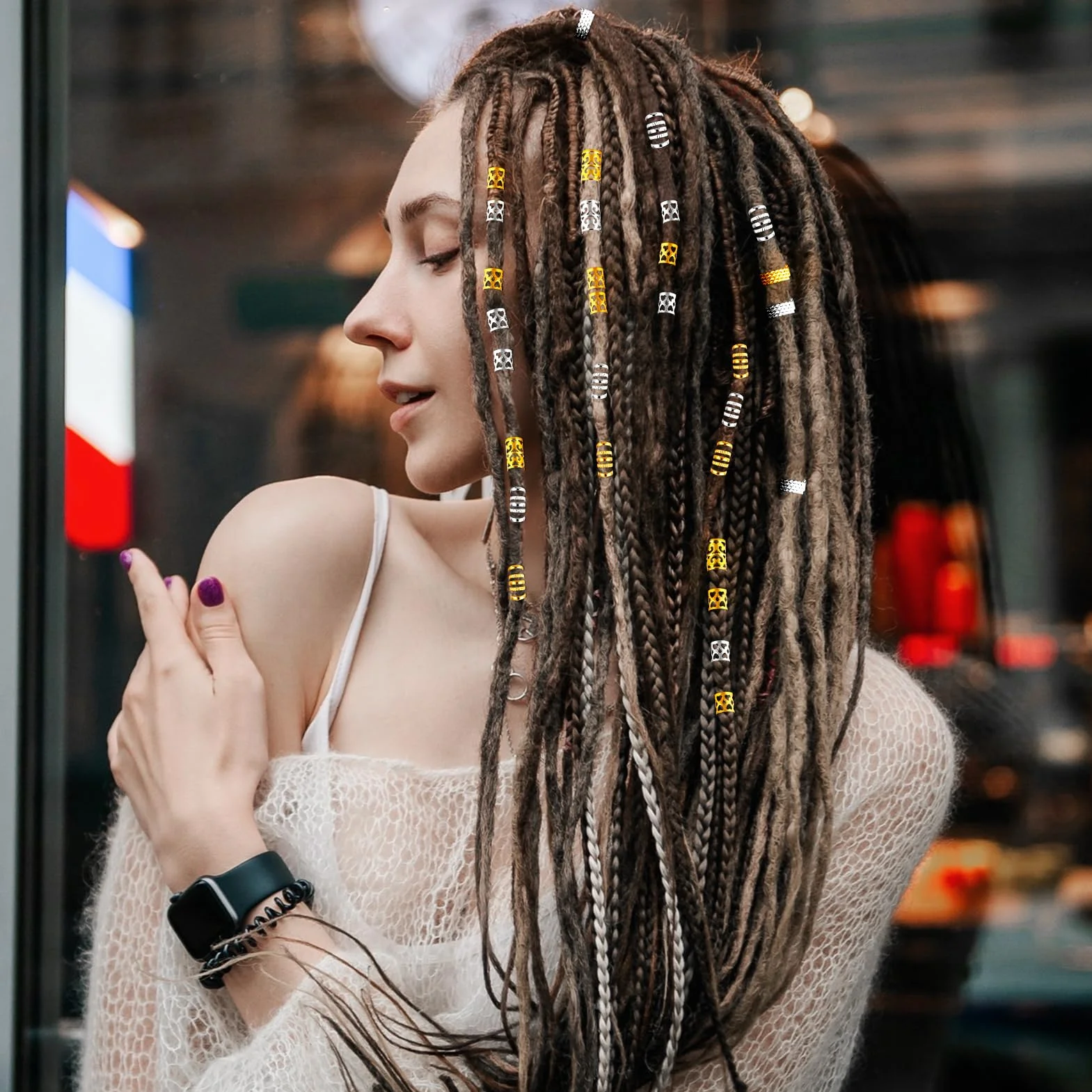 MELLIEX 70 Pezzi Anelli Dreadlock Capelli Treccia Accessori Capelli Metallo Polsini Argento Oro
