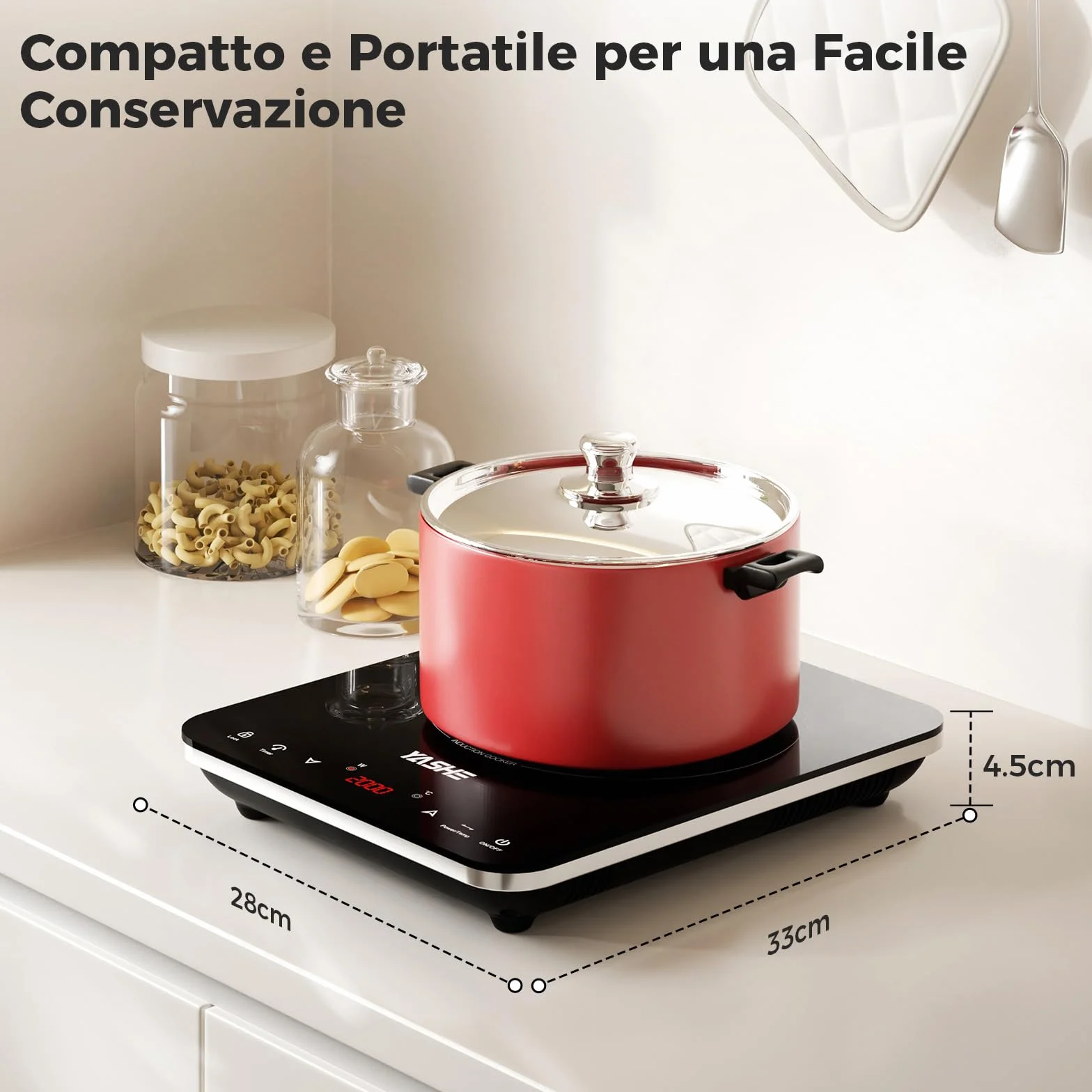 YASHE Piastra a Induzione Portatile 2000W Display LED Controllo Touch 10 Livelli Potenza Timer 4 Ore Blocco Bambini