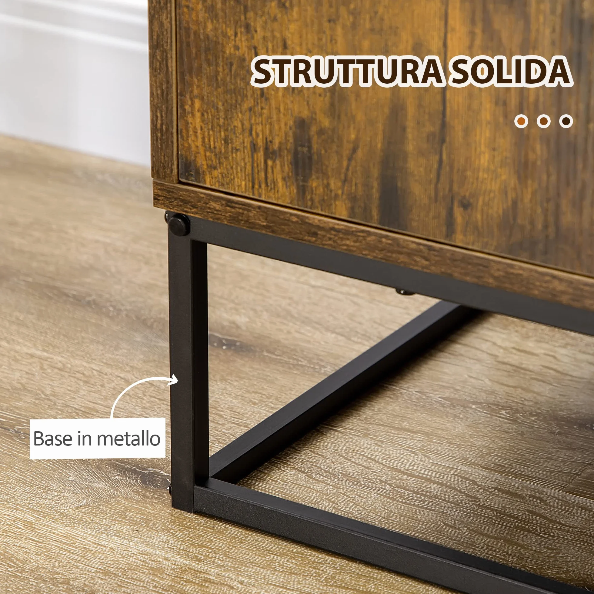 HOMCOM Mobile Multiuso da Salotto con Portabottiglie, Vani Aperti e Armadietto, Mobiletto Porta Vini Stile Industriale, 60x40x100cm, Marrone