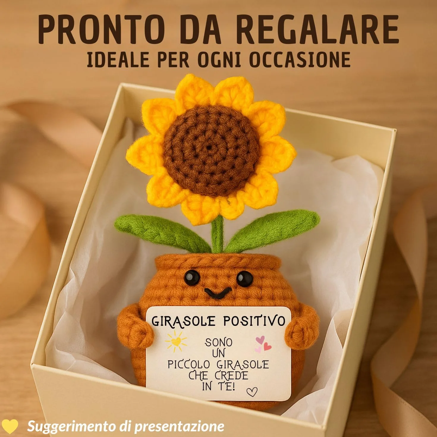 Patate Positive Girasole Positivo Fiore Artificiale in Vaso Idea Regalo Originale Festa della Mamma Decorazione Casa
