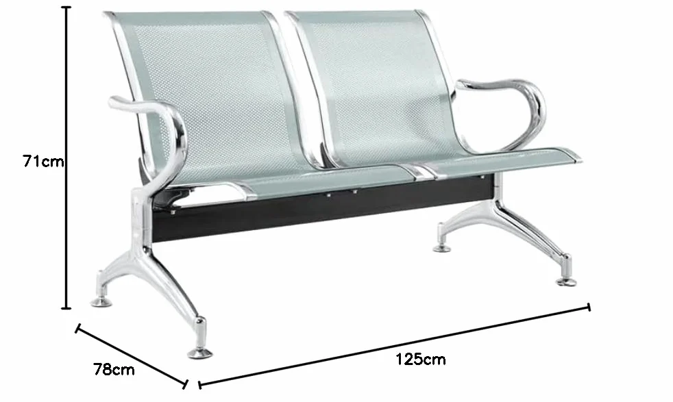 Panca 2 posti acciaio 125x71x78H argento per sala d'attesa | Panchina con braccioli