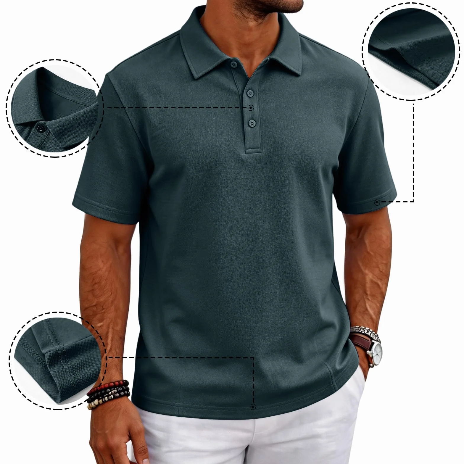 MOKBAY Polo Uomo Manica Corta Traspirante Slim Fit Moda Collo Coreana
