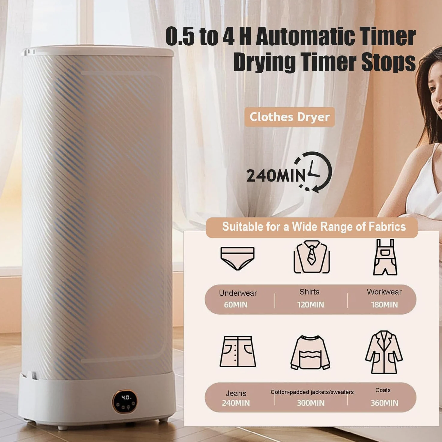 Stiratrice Automatica Asciugatrice Portatile Senza Mano, 30 Min Modo Rapido, Odori Barbecue/Fumo, Design Pieghevole, Adatta per Appartamenti, Uso Imediato