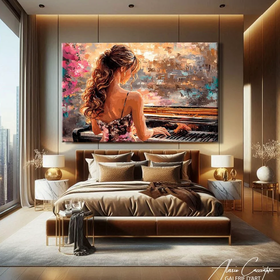 Lavagna da donna con cornice, stampa su tela, musica - decorazione da parete per ufficio - Quadro su tela Musica - idea regalo per musicista - decorazione da parete soggiorno moderno, 120 x 80 cm