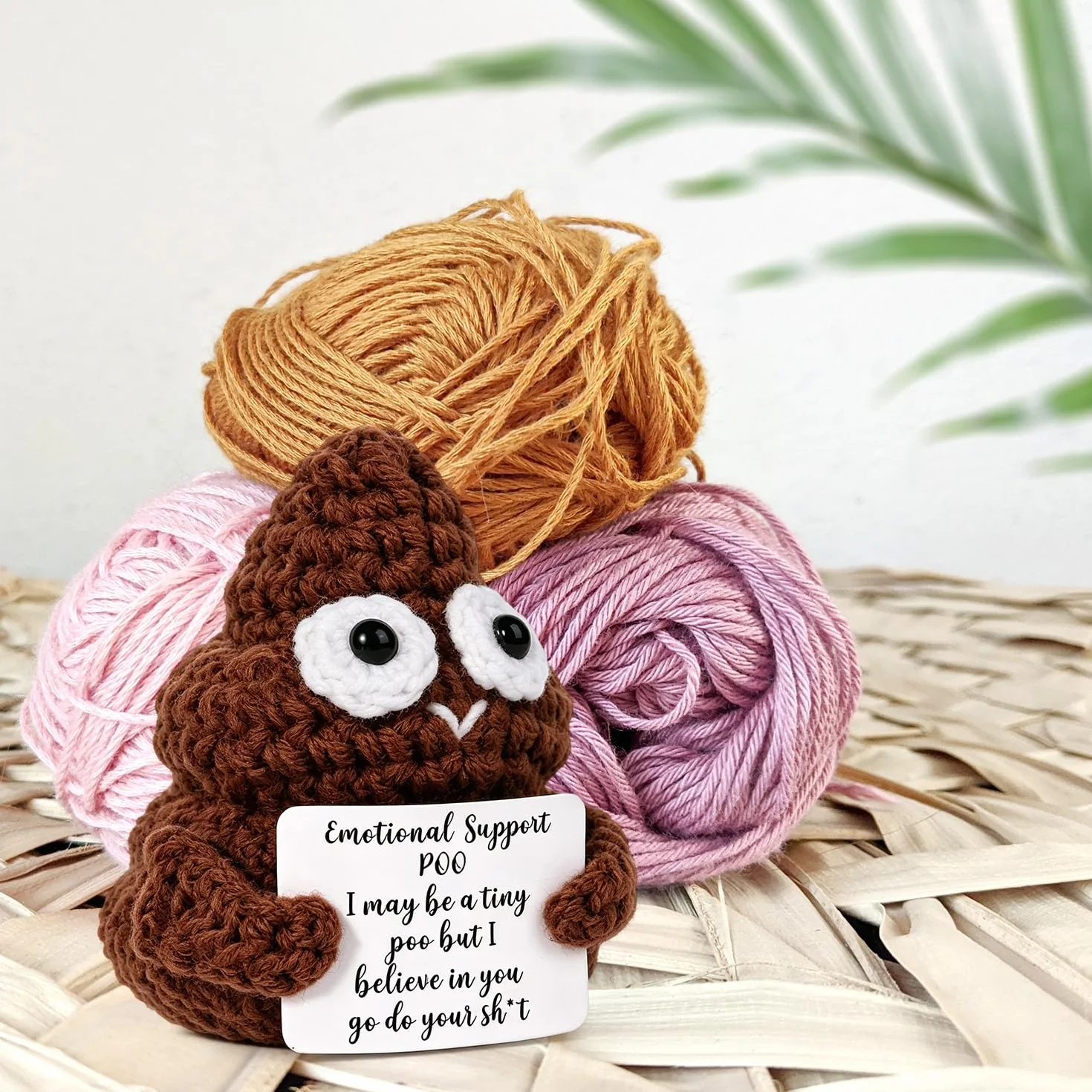 BOXOB Mini Divertente Cacca Positiva, Interessante Bambola di Cacca di Lana Lavorata a Maglia da 7,5cm Bambola di Cacca per Regali di Compleanno Decorazione per Feste di Incoraggiamento (Marrone)