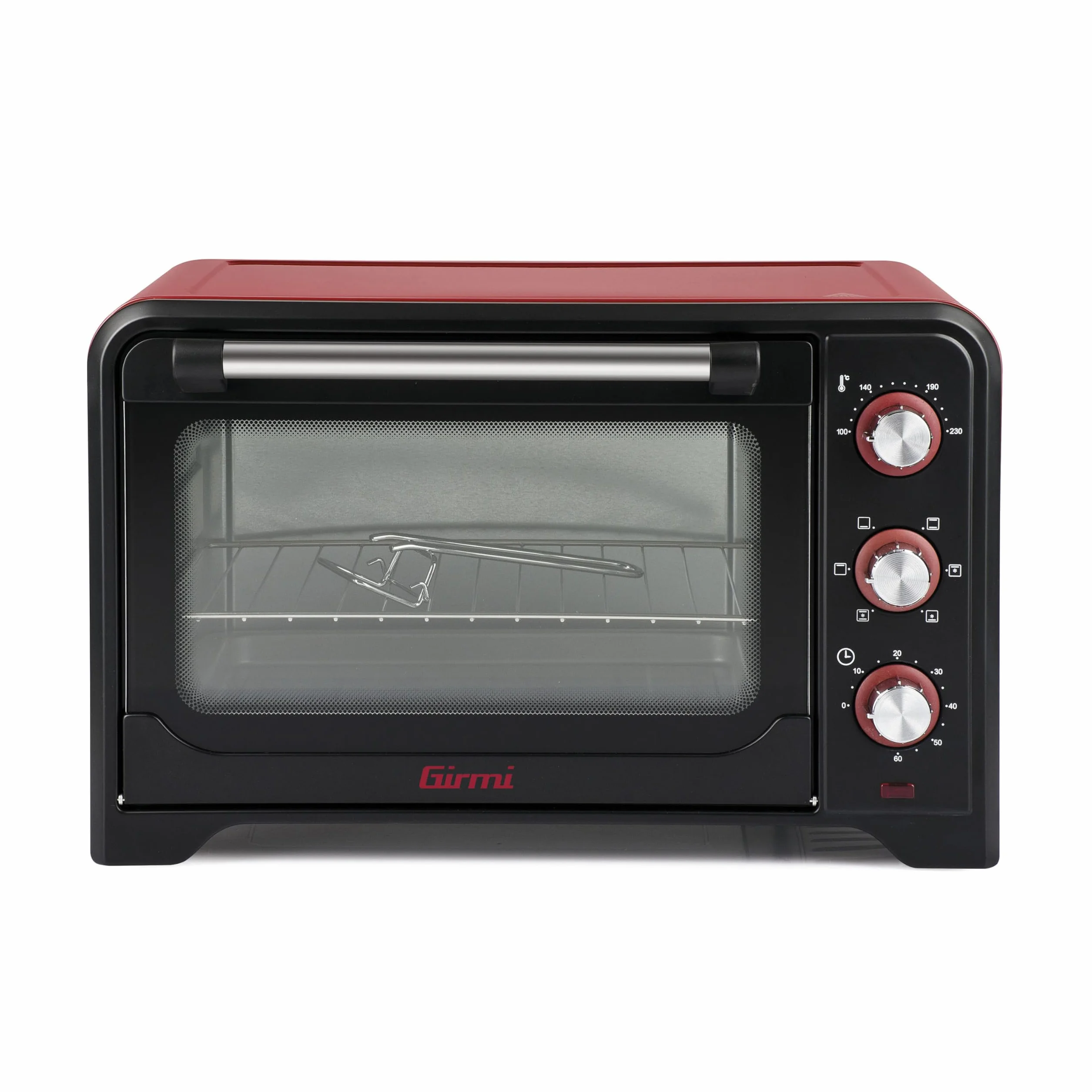 Girmi FE30 Forno Elettrico 1600 W Ventilazione Luce interna Timer Termostato regolabile 230° 4 resistenze Griglia Inox Nero Rosso