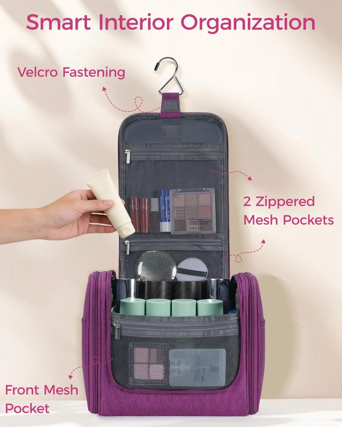WANDF Borsa da toilette appesa da viaggio per cosmetici Organizzatore per bagno doccia Resistente all'acqua
