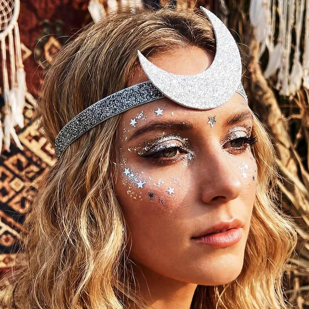 Fascia per capelli bohémien con luna argento accessorio carnevale donna