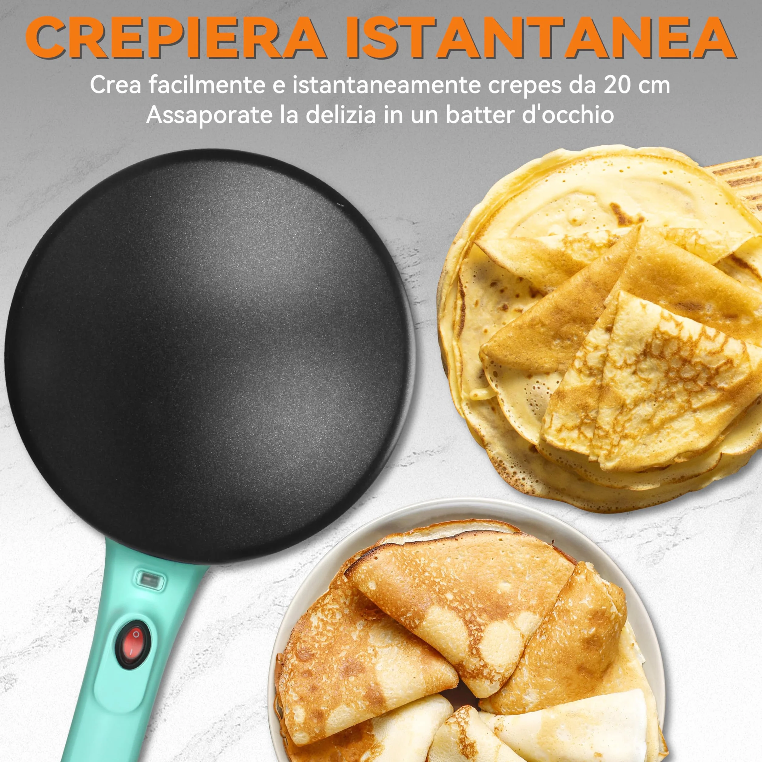 Baker's Friend Macchina per Crêpes Istantanee 20 cm Antiaderente, Blu-verde