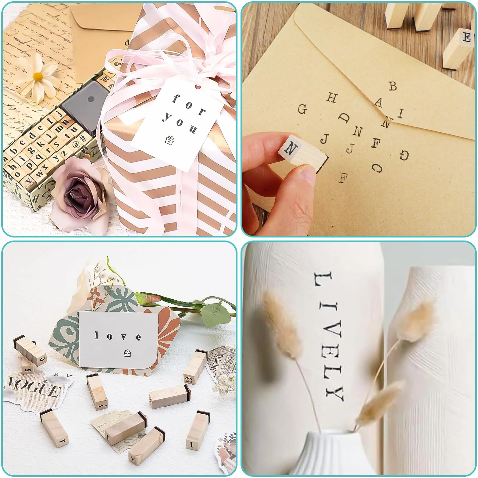 80 Pz Timbri Lettere Alfabeto, Timbro in Legno Include Lettere, Numeri e Simboli con Tampone D'inchiostro per Scrapbooking/Artigianato/DIY Biglietti