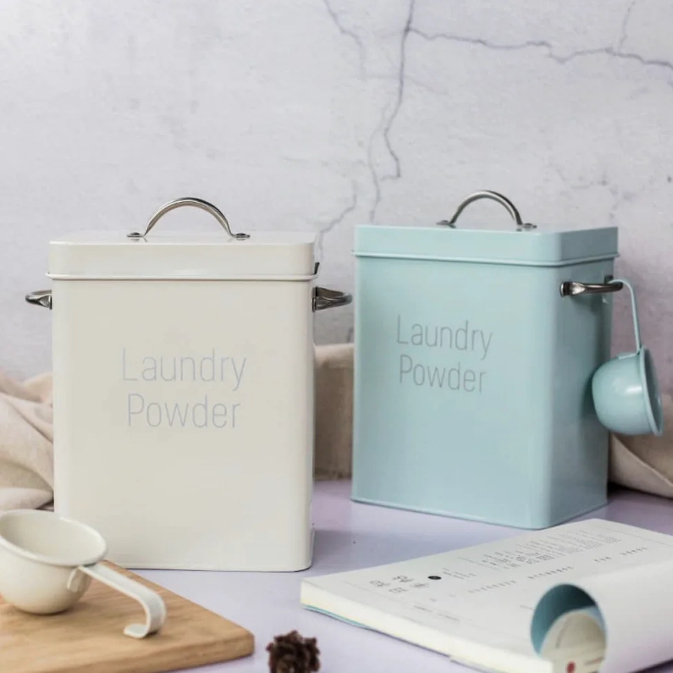 Uposao Scatola Di Latta Per Detersivo In Polvere Per Bucato In Stile Nordico, Contenitore Quadrato Per La Polvere Per Bucato, Contenitori Per Bagno Con Coperchio E Paletta