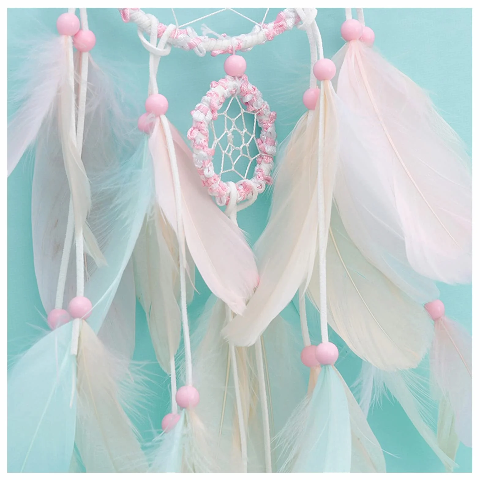 FuninCrea Acchiappasogni Fatti a Mano in Macramè, Kit Dream Catcher 3D con Pizzo Intrecciato, Decorazione Parete Sospesa Rosa