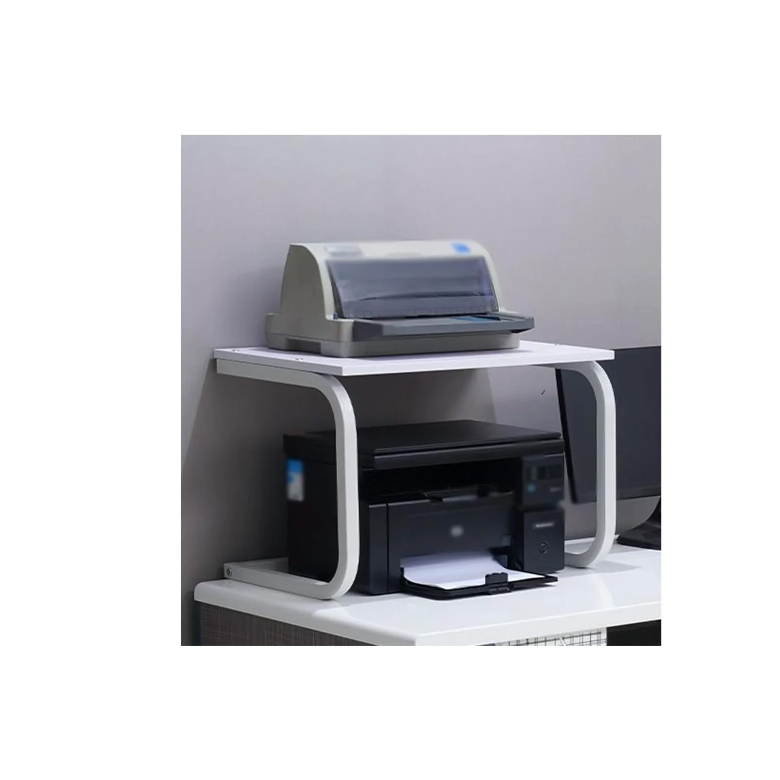 Supporto per stampante, supporto a 2 livelli per stampante laser - scaffale per stampante da scrivania con spazio di archiviazione per ufficio domestico - carrello da tavolo bianco per stampanti las