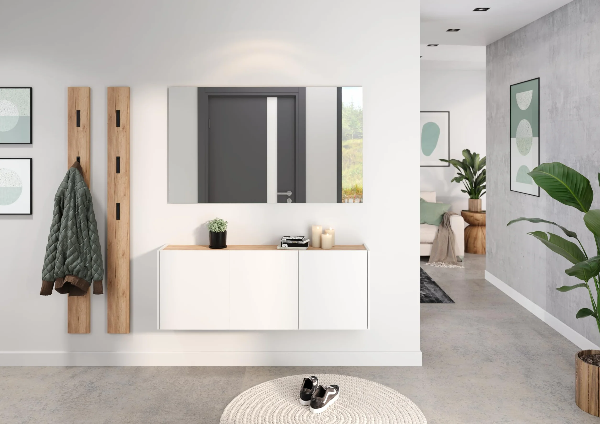 Germania Scarpiera 1345-513 GW-Libbiano, in bianco/Rovere Navarra, con profondità ridotta, 138 x 52 x 25 cm (LxAxP)